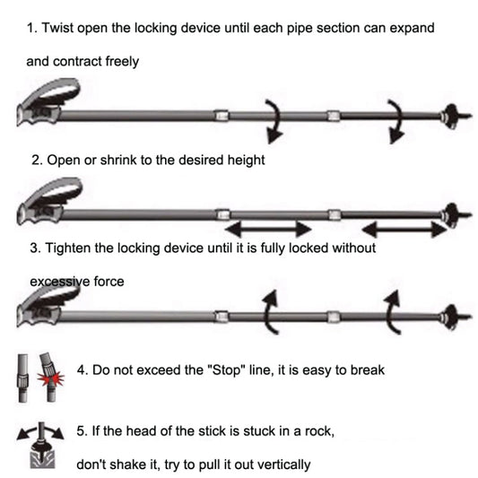WUXIAN Outdoor Aluminum Alloy Multi-Function Knife Type Cork Straight Handle Three-Section Telescopic Trekking Pole Random Colour Delivery, 66-135cm