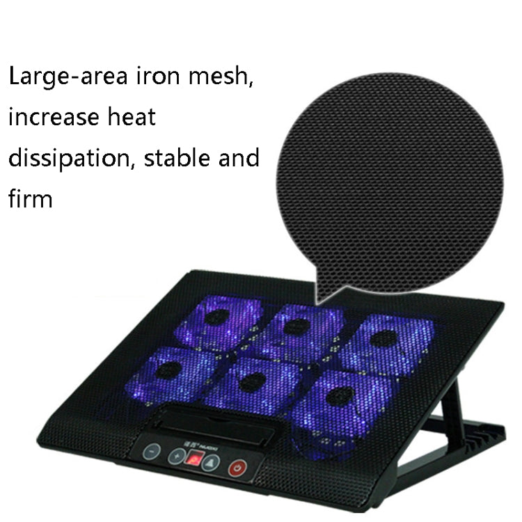 NUOXI M8 Laptop Radiator Multi-Angle Adjustment Six Fan Touch Screen Button Bracket, Blue, Black
