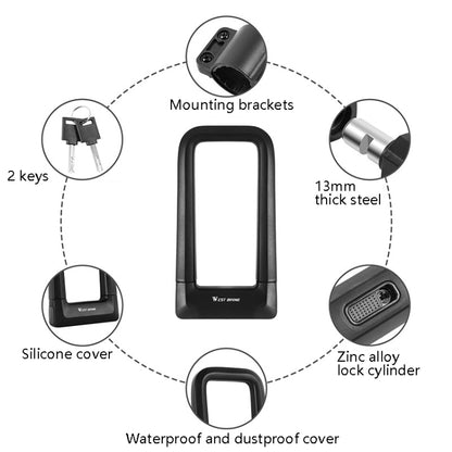 West Biking Silicone U-Shaped Lock Bicycle Lock Universal Waterproof Anti-Collision Alloy Key Lock, Key Lock