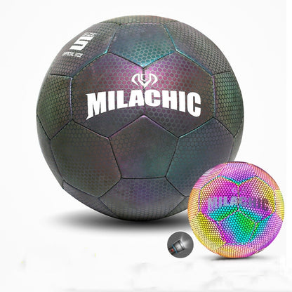 MILACHIC PU Leather Machine Stitch Reflective Football, Specification: Number 4 (Neon 5033), Number 4 (Neon 5033), Number 4 (Colorful 5031), Number 5 (Neon 5032), Number 5 (Colorful 5034), Number 5 (Black Gray Rhombic 5039)