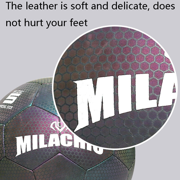 MILACHIC PU Leather Machine Stitch Reflective Football, Specification: Number 4 (Neon 5033), Number 4 (Neon 5033), Number 4 (Colorful 5031), Number 5 (Neon 5032), Number 5 (Colorful 5034), Number 5 (Black Gray Rhombic 5039)