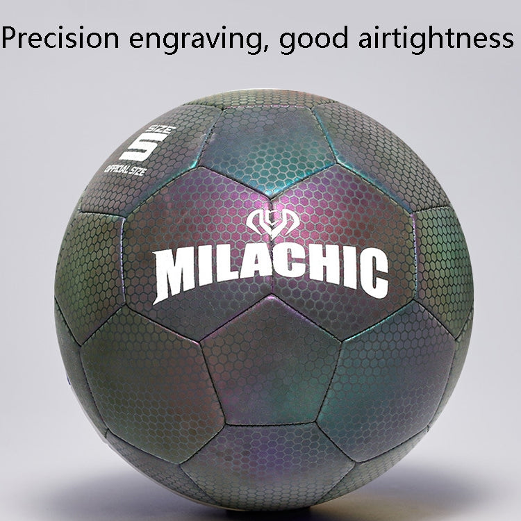 MILACHIC PU Leather Machine Stitch Reflective Football, Specification: Number 4 (Neon 5033), Number 4 (Neon 5033), Number 4 (Colorful 5031), Number 5 (Neon 5032), Number 5 (Colorful 5034), Number 5 (Black Gray Rhombic 5039)