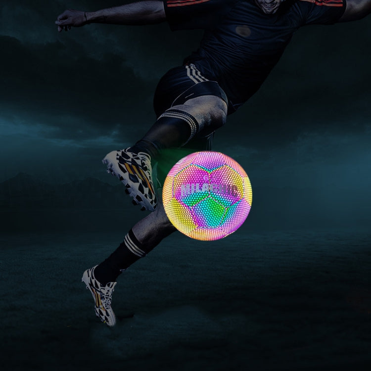 MILACHIC PU Leather Machine Stitch Reflective Football, Specification: Number 4 (Neon 5033), Number 4 (Neon 5033), Number 4 (Colorful 5031), Number 5 (Neon 5032), Number 5 (Colorful 5034), Number 5 (Black Gray Rhombic 5039)