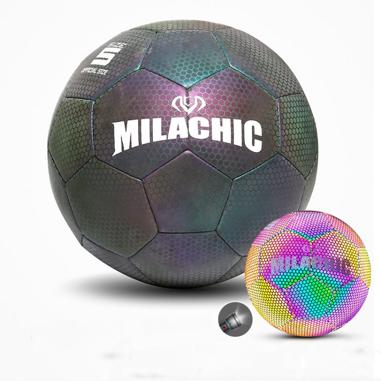 MILACHIC PU Leather Machine Stitch Reflective Football, Specification: Number 4 (Neon 5033), Number 4 (Neon 5033), Number 4 (Colorful 5031), Number 5 (Neon 5032), Number 5 (Colorful 5034), Number 5 (Black Gray Rhombic 5039)