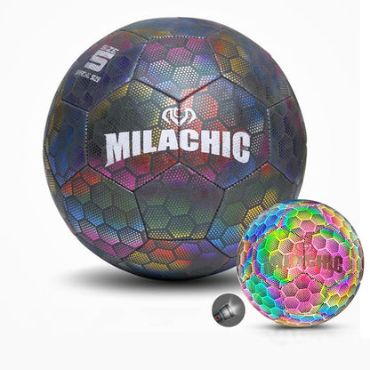 MILACHIC PU Leather Machine Stitch Reflective Football, Specification: Number 4 (Neon 5033), Number 4 (Neon 5033), Number 4 (Colorful 5031), Number 5 (Neon 5032), Number 5 (Colorful 5034), Number 5 (Black Gray Rhombic 5039)