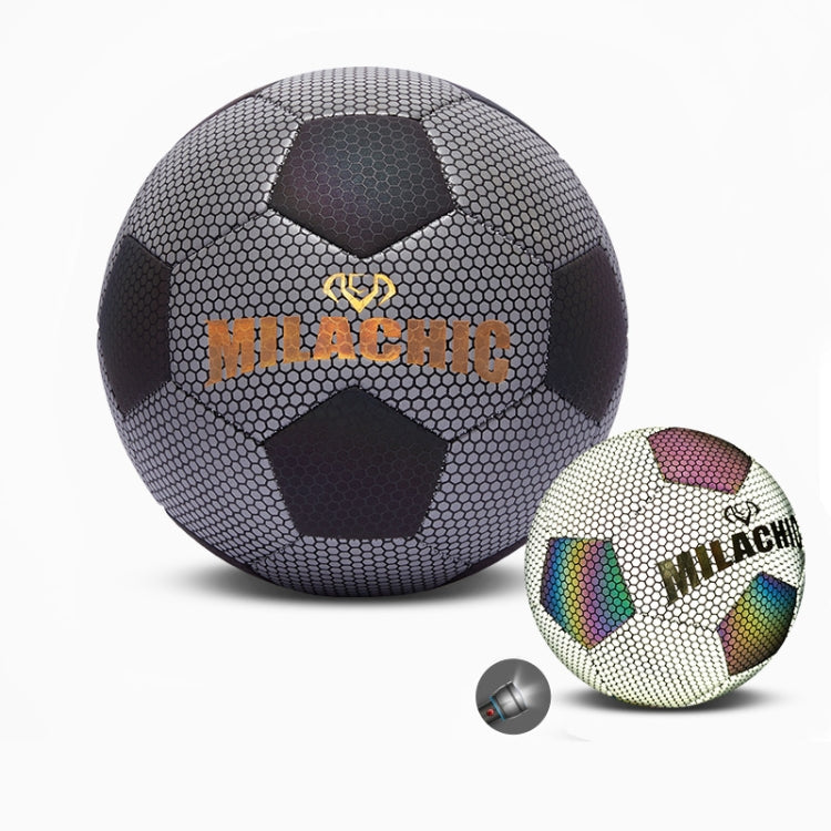 MILACHIC PU Leather Machine Stitch Reflective Football, Specification: Number 4 (Neon 5033), Number 4 (Neon 5033), Number 4 (Colorful 5031), Number 5 (Neon 5032), Number 5 (Colorful 5034), Number 5 (Black Gray Rhombic 5039)