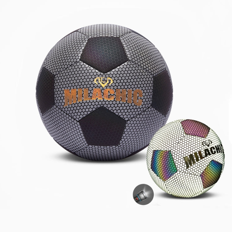 MILACHIC PU Leather Machine Stitch Reflective Football, Specification: Number 4 (Neon 5033), Number 4 (Neon 5033), Number 4 (Colorful 5031), Number 5 (Neon 5032), Number 5 (Colorful 5034), Number 5 (Black Gray Rhombic 5039)