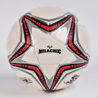 MILACHIC Big Five-pointed Star Pattern Explosion-Proof PU Leather Competition Training Football, Number 4 ( For 5-7 People), Number 5 ( For 11 People)