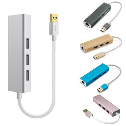 YH-U1009 3 x USB 3.0 + RJ45 to USB 3.0 External Drive-Free HUB for Laptops, Random Color Delivery