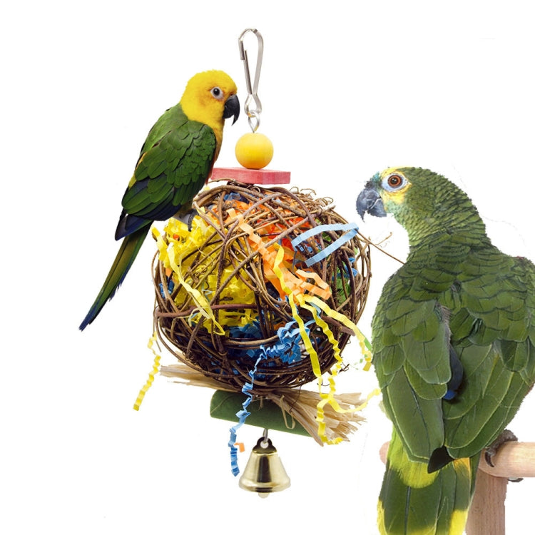 2 in 1 Parrot Toy Sepak Takraw Paper Brushed Grass Bite Ball, 2 in 1