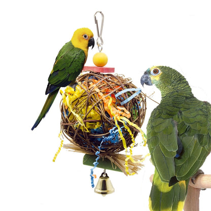 2 in 1 Parrot Toy Sepak Takraw Paper Brushed Grass Bite Ball, 2 in 1