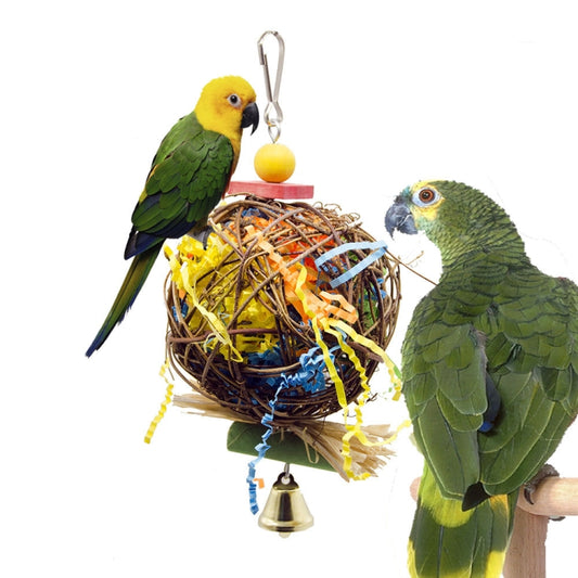 2 in 1 Parrot Toy Sepak Takraw Paper Brushed Grass Bite Ball, 2 in 1