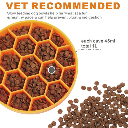 Pet Slow Eating Anti-Choke Slip Bowl Silicone Suction Cup Honeycomb Bowl, Medium Blue, Medium Green, Medium Orange, Small Blue, Small Green, Small Orange
