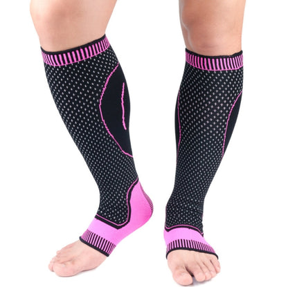 Lengthened Sports Protective Calf Cover Knitted Breathable Pressure Leg Cover Basketball Football Mountaineering Protective Gear, M (Black Pink), L (Black Pink), XL (Black Pink)