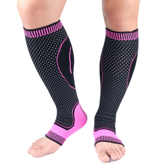 Lengthened Sports Protective Calf Cover Knitted Breathable Pressure Leg Cover Basketball Football Mountaineering Protective Gear, M (Black Pink), L (Black Pink), XL (Black Pink)