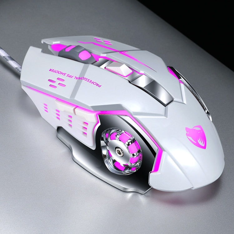 T-WOLF V6 USB Interface 6-Buttons 3200 DPI Wired Mouse Gaming Mechanical Macro Programming 7-Color Luminous Gaming Mouse, Cable Length: 1.5m, Macro Definition Audio Version Black Silver, Macro Definition Audio Version Iron Gray