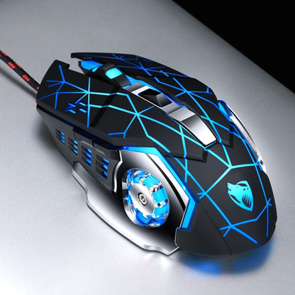 T-WOLF V6 USB Interface 6-Buttons 3200 DPI Wired Mouse Gaming Mechanical Macro Programming 7-Color Luminous Gaming Mouse, Cable Length: 1.5m, Macro Definition Audio Version Black Silver, Macro Definition Audio Version Iron Gray