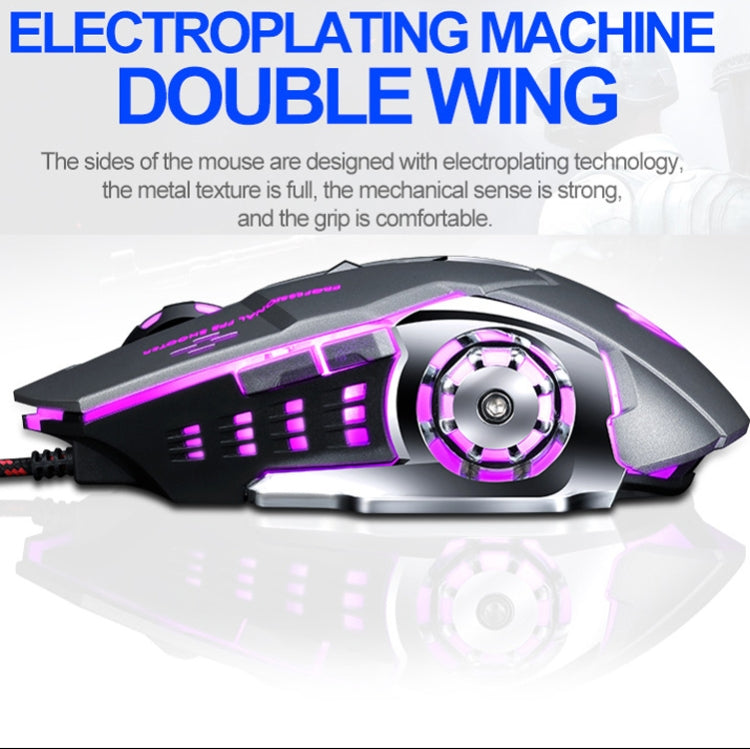 T-WOLF V6 USB Interface 6-Buttons 3200 DPI Wired Mouse Gaming Mechanical Macro Programming 7-Color Luminous Gaming Mouse, Cable Length: 1.5m, Macro Definition Audio Version Black Silver, Macro Definition Audio Version Iron Gray