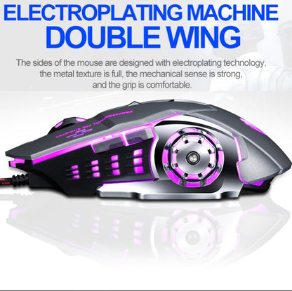T-WOLF V6 USB Interface 6-Buttons 3200 DPI Wired Mouse Gaming Mechanical Macro Programming 7-Color Luminous Gaming Mouse, Cable Length: 1.5m, Macro Definition Audio Version Black Silver, Macro Definition Audio Version Iron Gray