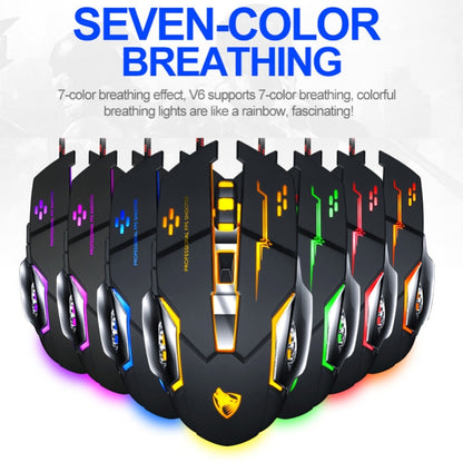 T-WOLF V6 USB Interface 6-Buttons 3200 DPI Wired Mouse Gaming Mechanical Macro Programming 7-Color Luminous Gaming Mouse, Cable Length: 1.5m, Macro Definition Audio Version Black Silver, Macro Definition Audio Version Iron Gray