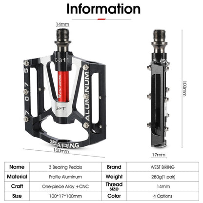 1pair WEST BIKING YP0802083 Mountain Bike Aluminum Alloy Pedal Lightweight Bearing Foot Pedal
