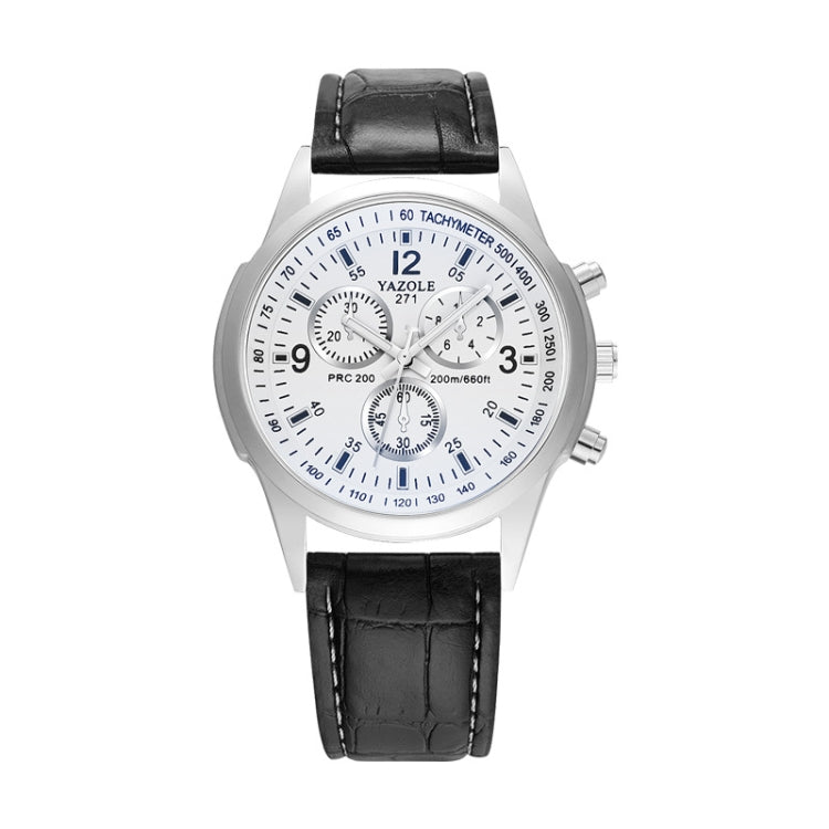 YAZOLE 271 Three-Eye Six-Hand Watch Men Auartz Watch Waterproof Business Watch, White Disk Black Belt, White Disk Brown Belt, Black Dish Black Belt, Black Tray Brown Belt, Black Shell Brown Belt, Black Shell Black Belt, White Disk Light Brown Belt