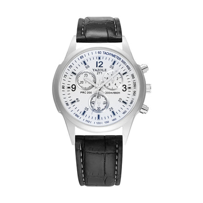 YAZOLE 271 Three-Eye Six-Hand Watch Men Auartz Watch Waterproof Business Watch, White Disk Black Belt, White Disk Brown Belt, Black Dish Black Belt, Black Tray Brown Belt, Black Shell Brown Belt, Black Shell Black Belt, White Disk Light Brown Belt