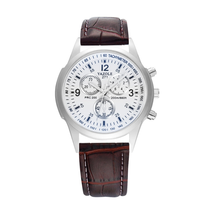 YAZOLE 271 Three-Eye Six-Hand Watch Men Auartz Watch Waterproof Business Watch, White Disk Black Belt, White Disk Brown Belt, Black Dish Black Belt, Black Tray Brown Belt, Black Shell Brown Belt, Black Shell Black Belt, White Disk Light Brown Belt