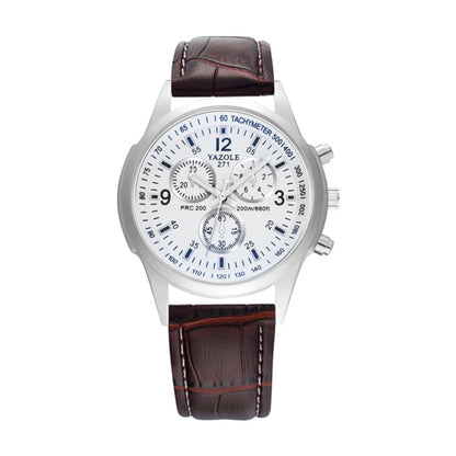 YAZOLE 271 Three-Eye Six-Hand Watch Men Auartz Watch Waterproof Business Watch, White Disk Black Belt, White Disk Brown Belt, Black Dish Black Belt, Black Tray Brown Belt, Black Shell Brown Belt, Black Shell Black Belt, White Disk Light Brown Belt