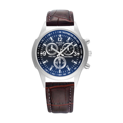 YAZOLE 271 Three-Eye Six-Hand Watch Men Auartz Watch Waterproof Business Watch, White Disk Black Belt, White Disk Brown Belt, Black Dish Black Belt, Black Tray Brown Belt, Black Shell Brown Belt, Black Shell Black Belt, White Disk Light Brown Belt