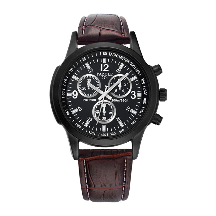 YAZOLE 271 Three-Eye Six-Hand Watch Men Auartz Watch Waterproof Business Watch, White Disk Black Belt, White Disk Brown Belt, Black Dish Black Belt, Black Tray Brown Belt, Black Shell Brown Belt, Black Shell Black Belt, White Disk Light Brown Belt