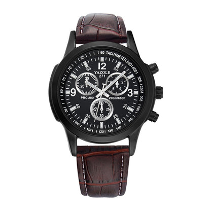 YAZOLE 271 Three-Eye Six-Hand Watch Men Auartz Watch Waterproof Business Watch, White Disk Black Belt, White Disk Brown Belt, Black Dish Black Belt, Black Tray Brown Belt, Black Shell Brown Belt, Black Shell Black Belt, White Disk Light Brown Belt