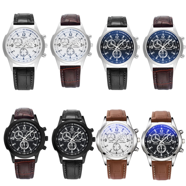 YAZOLE 271 Three-Eye Six-Hand Watch Men Auartz Watch Waterproof Business Watch, White Disk Black Belt, White Disk Brown Belt, Black Dish Black Belt, Black Tray Brown Belt, Black Shell Brown Belt, Black Shell Black Belt, White Disk Light Brown Belt