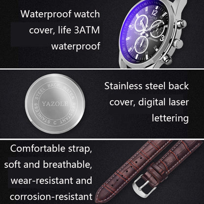 YAZOLE 271 Three-Eye Six-Hand Watch Men Auartz Watch Waterproof Business Watch, White Disk Black Belt, White Disk Brown Belt, Black Dish Black Belt, Black Tray Brown Belt, Black Shell Brown Belt, Black Shell Black Belt, White Disk Light Brown Belt