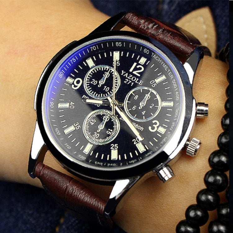 YAZOLE 271 Three-Eye Six-Hand Watch Men Auartz Watch Waterproof Business Watch, White Disk Black Belt, White Disk Brown Belt, Black Dish Black Belt, Black Tray Brown Belt, Black Shell Brown Belt, Black Shell Black Belt, White Disk Light Brown Belt