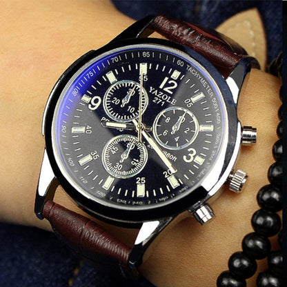 YAZOLE 271 Three-Eye Six-Hand Watch Men Auartz Watch Waterproof Business Watch, White Disk Black Belt, White Disk Brown Belt, Black Dish Black Belt, Black Tray Brown Belt, Black Shell Brown Belt, Black Shell Black Belt, White Disk Light Brown Belt