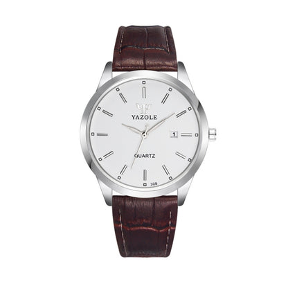 YAZOLE 308 Luminous Quartz Watch Men Watch, White Tray Brown Belt, White Tray Black Belt, Black Tray Black Belt, Black Tray Brown Belt, White Tray Silver Steel Strip, Black Tray Silver Steel Strip, Black Shell Black Tray Black Belt