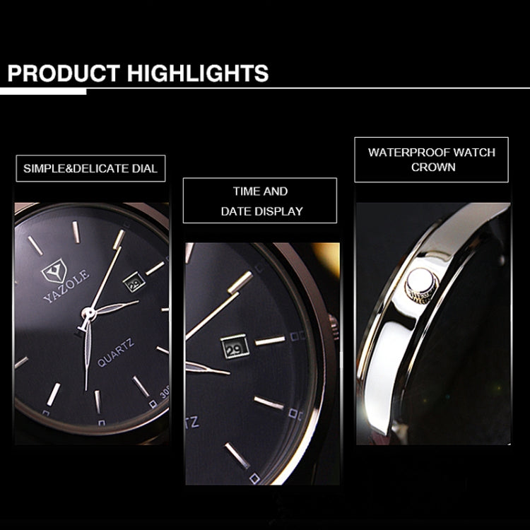 YAZOLE 308 Luminous Quartz Watch Men Watch, White Tray Brown Belt, White Tray Black Belt, Black Tray Black Belt, Black Tray Brown Belt, White Tray Silver Steel Strip, Black Tray Silver Steel Strip, Black Shell Black Tray Black Belt