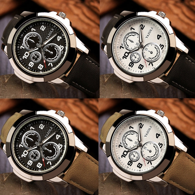 YAZOLE 350 Three-eyes Men Sports Watch Quartz Watch, Black Tray Black Belt, Black Tray Brown Belt, White Tray Black Belt, White Tray Brown Belt