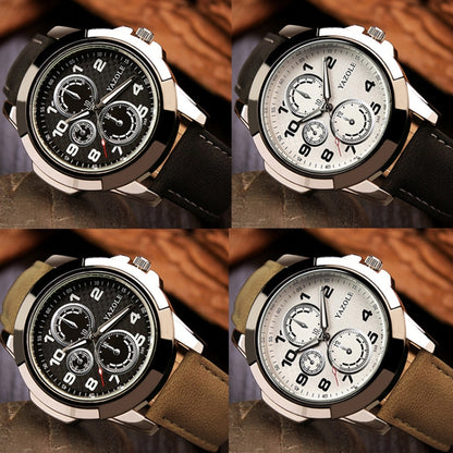 YAZOLE 350 Three-eyes Men Sports Watch Quartz Watch, Black Tray Black Belt, Black Tray Brown Belt, White Tray Black Belt, White Tray Brown Belt