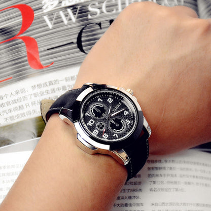 YAZOLE 350 Three-eyes Men Sports Watch Quartz Watch, Black Tray Black Belt, Black Tray Brown Belt, White Tray Black Belt, White Tray Brown Belt