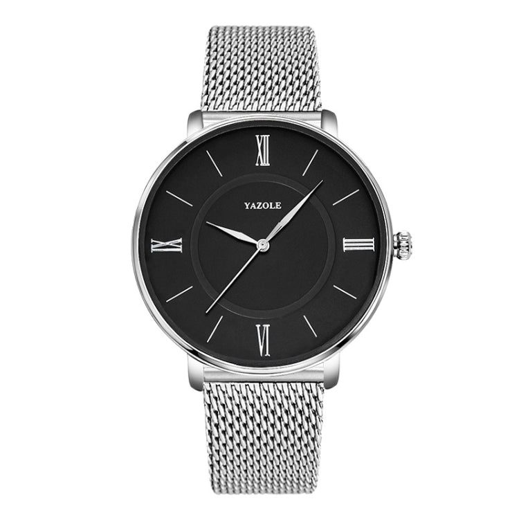 YAZOLE 530 Simple Roman Numeral Dial Couple Watch Mesh Strap Watch, Small White Tray, Small Black Tray, Large White Tray, Large Black Tray
