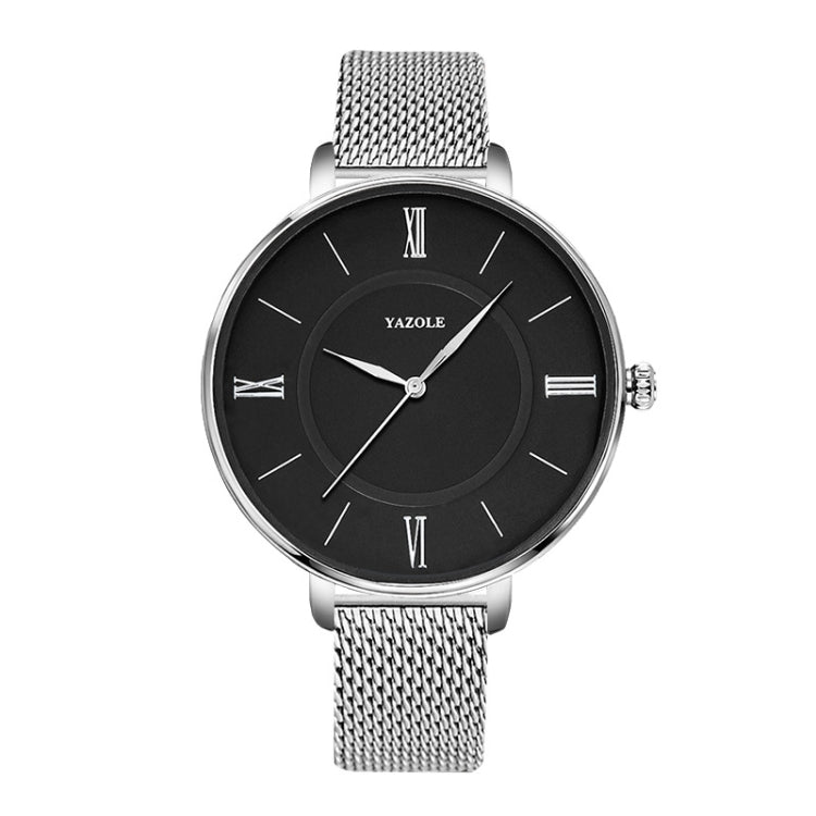 YAZOLE 530 Simple Roman Numeral Dial Couple Watch Mesh Strap Watch, Small White Tray, Small Black Tray, Large White Tray, Large Black Tray
