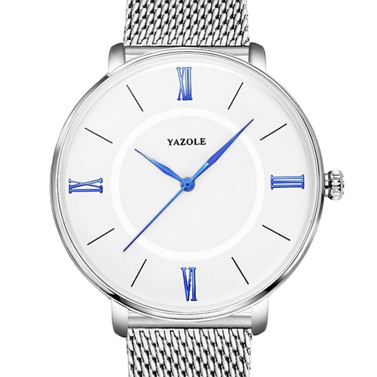 YAZOLE 530 Simple Roman Numeral Dial Couple Watch Mesh Strap Watch, Small White Tray, Small Black Tray, Large White Tray, Large Black Tray