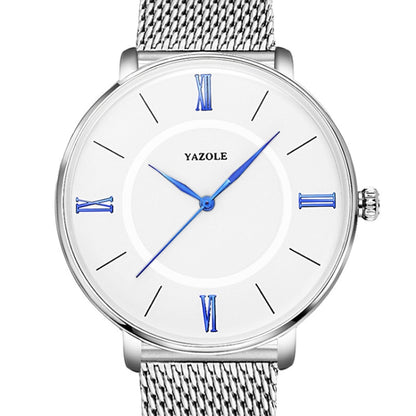 YAZOLE 530 Simple Roman Numeral Dial Couple Watch Mesh Strap Watch, Small White Tray, Small Black Tray, Large White Tray, Large Black Tray