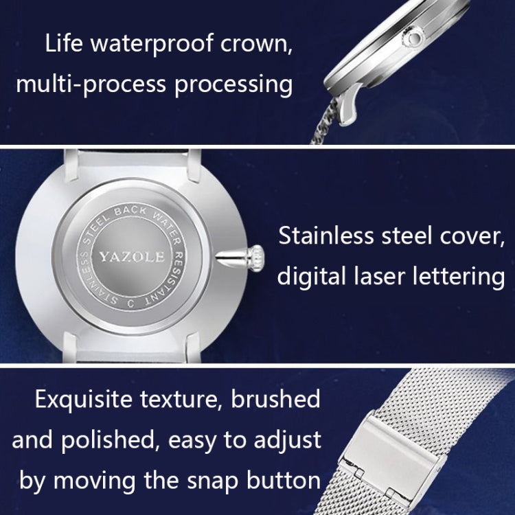 YAZOLE 530 Simple Roman Numeral Dial Couple Watch Mesh Strap Watch, Small White Tray, Small Black Tray, Large White Tray, Large Black Tray