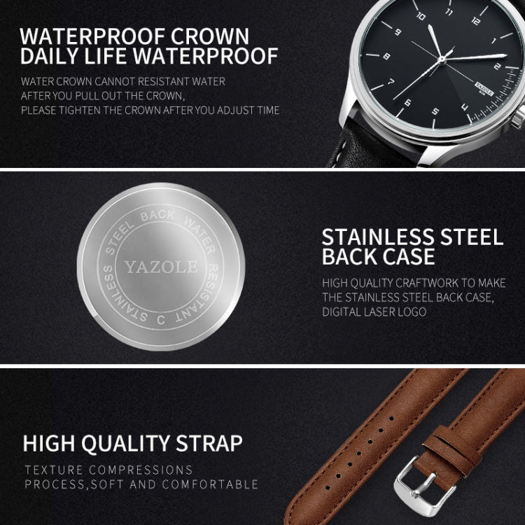 YAZOLE 502 Arabic Numerals Men Business Watch Fashion Quartz Watch, Silver Shell Black Tray Black Belt, Silver Shell White Tray Black Belt, Silver Shell Black Tray Brown Belt, Silver Shell White Tray Brown Belt, Black Shell Black Tray Black Belt