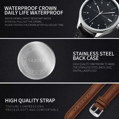 YAZOLE 502 Arabic Numerals Men Business Watch Fashion Quartz Watch, Silver Shell Black Tray Black Belt, Silver Shell White Tray Black Belt, Silver Shell Black Tray Brown Belt, Silver Shell White Tray Brown Belt, Black Shell Black Tray Black Belt