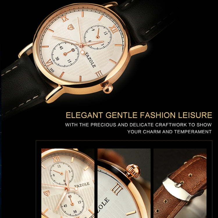 YAZOLE 355 Two-eyes Luminous Business Men Quartz Watch, White Tray Black Belt, White Tray Brown Belt, Black Tray Black Belt, Black Tray Brown Belt, White Tray Light Brown Belt, Black Tray Light Brown Belt