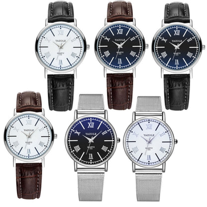 YAZOLE 313 Roman Numeral Dial Ladies Business Quartz Watch, Black Tray Black Belt, Black Tray Brown Belt, White Tray Black Belt, White Tray Brown Belt, Black Tray Silver Net Belt, White Tray Silver Net Belt